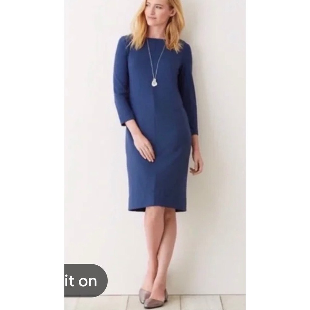 J. Jill Ponte Shift Dress Women XL Blue 3/4 Sleeve Pockets Minimalist Classic